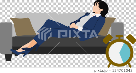 睡眠時間が足りない女性のイラスト	 134701042