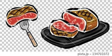 厚切三分熟牛排手繪插圖 134701072