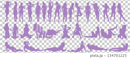ポーズをとる女性のシルエットイラストセット ポーズをとる女性のシルエットイラストセット 134701225
