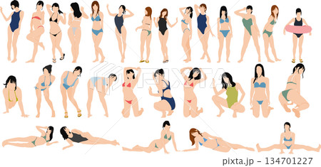 ポーズをとる女性のシルエットイラストセット	 134701227