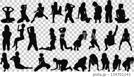 Posing female silhouette illustration set Posing female silhouette illustration set 134701243