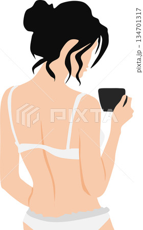 モーニングコーヒーを飲む女性のイラスト	 134701317