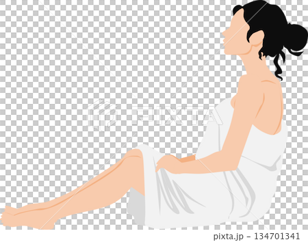 風呂に入るバスタオルを巻いた女性のイラスト	 134701341