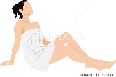 風呂に入るバスタオルを巻いた女性のイラスト	 134701344