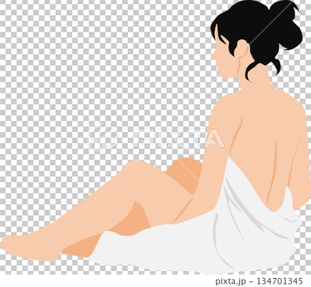 一幅描繪裹著浴巾的女子正在洗澡的插圖 一幅描繪裹著浴巾的女子正在洗澡的插圖 134701345