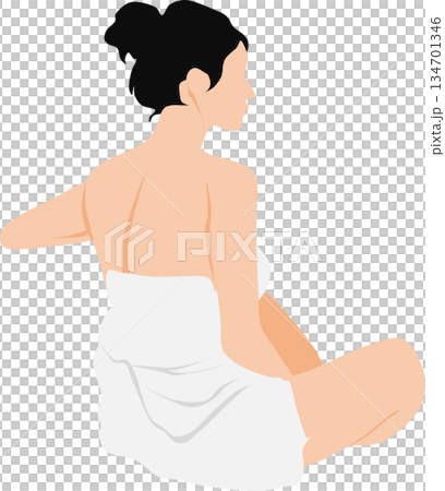 一幅描繪裹著浴巾的女子正在洗澡的插圖 一幅描繪裹著浴巾的女子正在洗澡的插圖 134701346