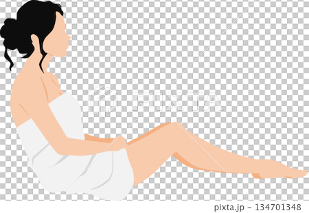 風呂に入るバスタオルを巻いた女性のイラスト 風呂に入るバスタオルを巻いた女性のイラスト 134701348