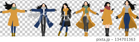 コートをきた女性のイラスト コートをきた女性のイラスト 134701363