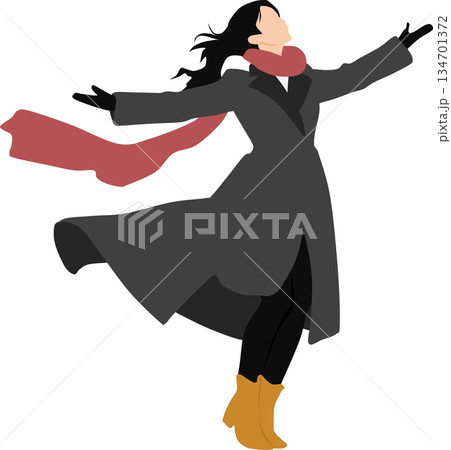 コートをきた女性のイラスト コートをきた女性のイラスト 134701372