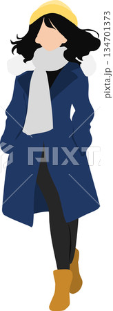コートをきた女性のイラスト コートをきた女性のイラスト 134701373