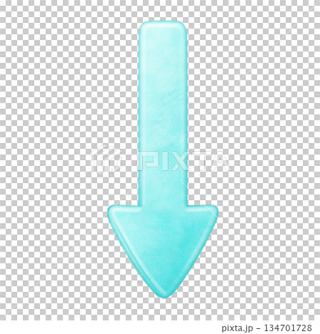 水彩風格的向下箭頭插圖。簡潔的藍色箭頭。可用於引導視線和滾動操作。背景。 134701728