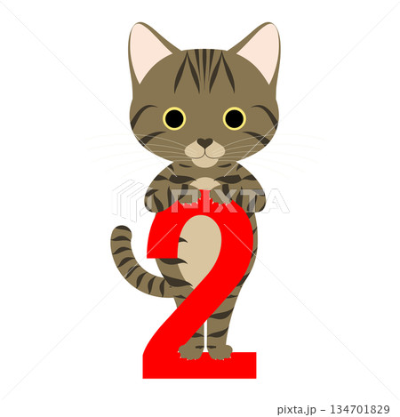 猫の日_数字の「2」によじ登るネコ 猫の日_数字の「2」によじ登るネコ 134701829