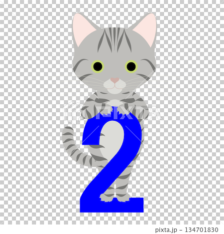 猫の日_数字の「2」によじ登るネコ 猫の日_数字の「2」によじ登るネコ 134701830