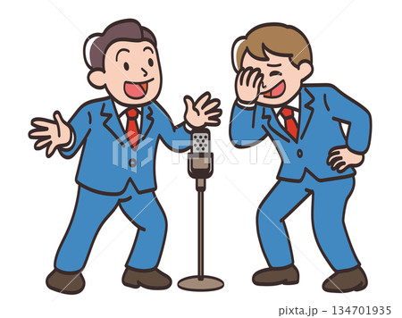 楽しそうに漫才をするお笑いコンビのイラスト 134701935