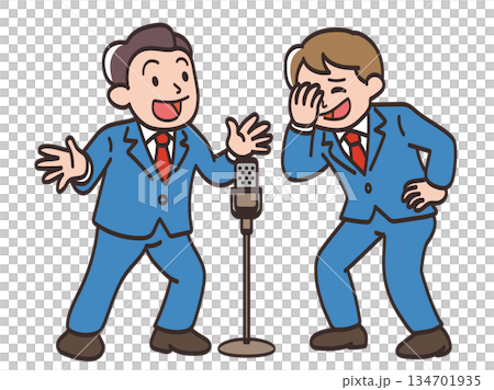 楽しそうに漫才をするお笑いコンビのイラスト 134701935