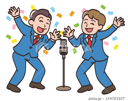 楽しそうに漫才をするお笑いコンビのイラスト3 楽しそうに漫才をするお笑いコンビのイラスト3 134701937