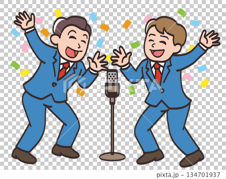 楽しそうに漫才をするお笑いコンビのイラスト3 楽しそうに漫才をするお笑いコンビのイラスト3 134701937
