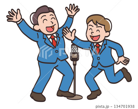 楽しそうに漫才をするお笑いコンビのイラスト4 楽しそうに漫才をするお笑いコンビのイラスト4 134701938