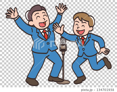 楽しそうに漫才をするお笑いコンビのイラスト4 楽しそうに漫才をするお笑いコンビのイラスト4 134701938