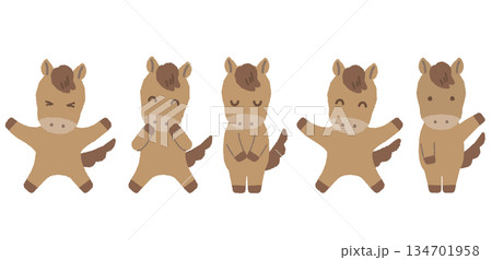 2頭身のかわいい干支シリーズ　午年/主線なし　表情と動きのある全身セット 134701958