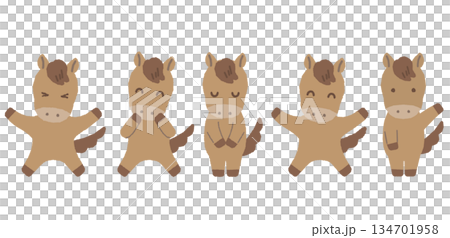 2頭身のかわいい干支シリーズ　午年/主線なし　表情と動きのある全身セット 134701958