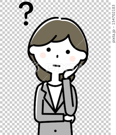 はてなポーズ　疑問に思う若い女性スーツの女性 134702183