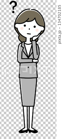 Hatena pose: Young woman in a suit wondering 134702185