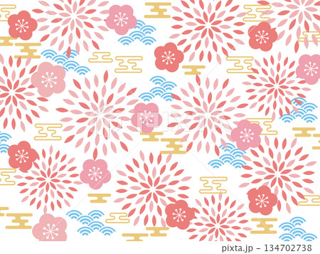 レトロポップなお正月の背景 ホワイト レトロポップなお正月の背景 ホワイト 134702738