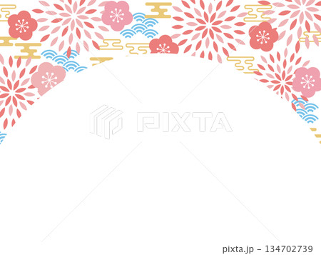 レトロポップなお正月の背景　ホワイト 134702739