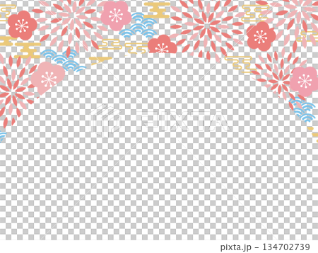 レトロポップなお正月の背景　ホワイト 134702739