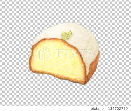 Half a lemon cake watercolor pencil illustration 134702759