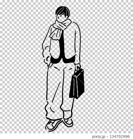 Man with a bag line drawing vector Man with a bag line drawing vector 134702996