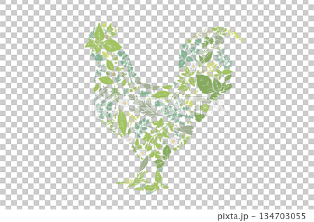 Chicken silhouette composed of herb patterns 134703055