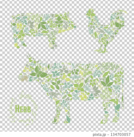 由草本植物圖案組成的牲畜輪廓 由草本植物圖案組成的牲畜輪廓 134703057