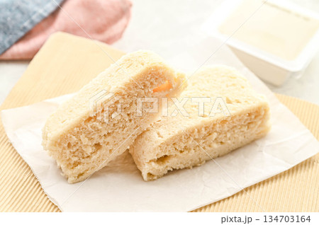 レンジで作る蒸しパン風豆腐米粉パン 134703164