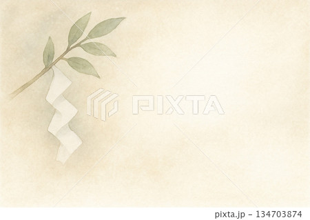 榊シリーズ:玉串と揺れる紙垂を描いた上品な和風背景 榊シリーズ:玉串と揺れる紙垂を描いた上品な和風背景 134703874