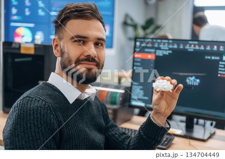 Man is in the modern office, one person 134704449