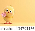 花を持ったひよこのキャラクター 134704456