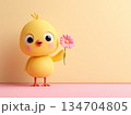 花を持ったひよこのキャラクター 134704805