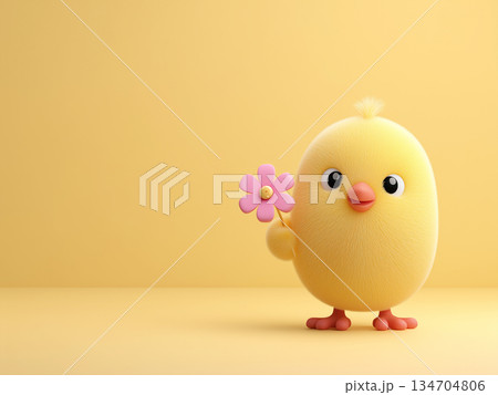 花を持ったひよこのキャラクター 花を持ったひよこのキャラクター 134704806