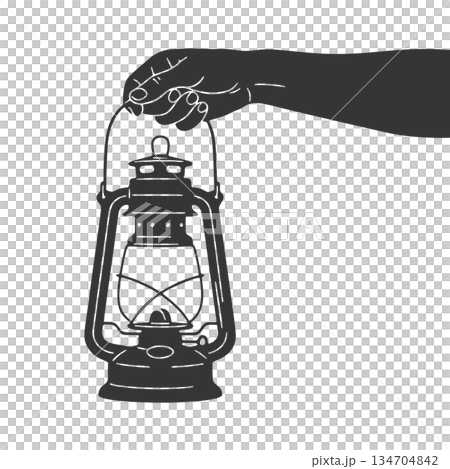 カンテラを持つ手のシルエットアイコン 134704842