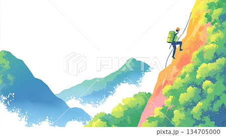 山を登る登山者 山を登る登山者 134705000