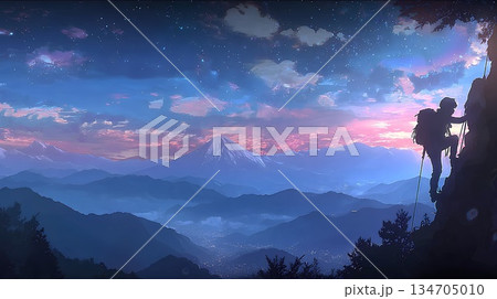 山を登る登山者 134705010