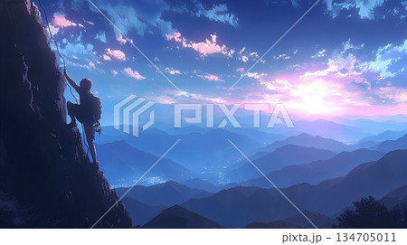 山を登る登山者 134705011