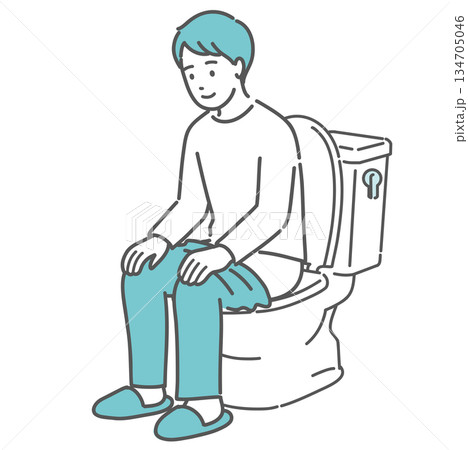 トイレに座ってリラックスしている男性のイラスト(快便・排泄・腸活) トイレに座ってリラックスしている男性のイラスト(快便・排泄・腸活) 134705046