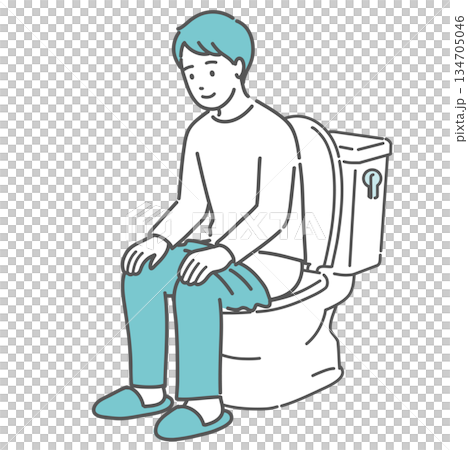トイレに座ってリラックスしている男性のイラスト(快便・排泄・腸活) トイレに座ってリラックスしている男性のイラスト(快便・排泄・腸活) 134705046