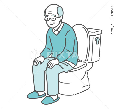 トイレに座ってリラックスしている高齢男性のイラスト(快便・排泄・介護) トイレに座ってリラックスしている高齢男性のイラスト(快便・排泄・介護) 134705049