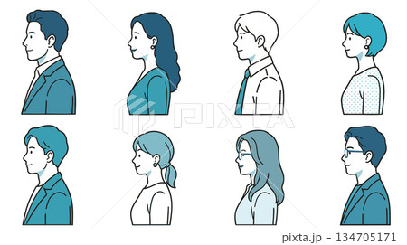多様なビジネスパーソンの人物イラスト上半身・横向き（AI制作） 134705171