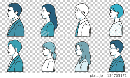 多様なビジネスパーソンの人物イラスト上半身・横向き（AI制作） 134705171