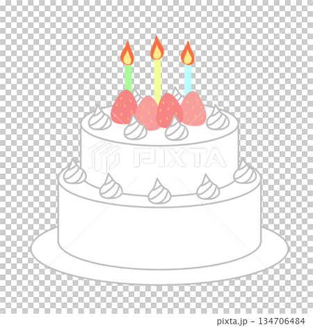 キャンドルの火がついている二段のショートケーキ キャンドルの火がついている二段のショートケーキ 134706484